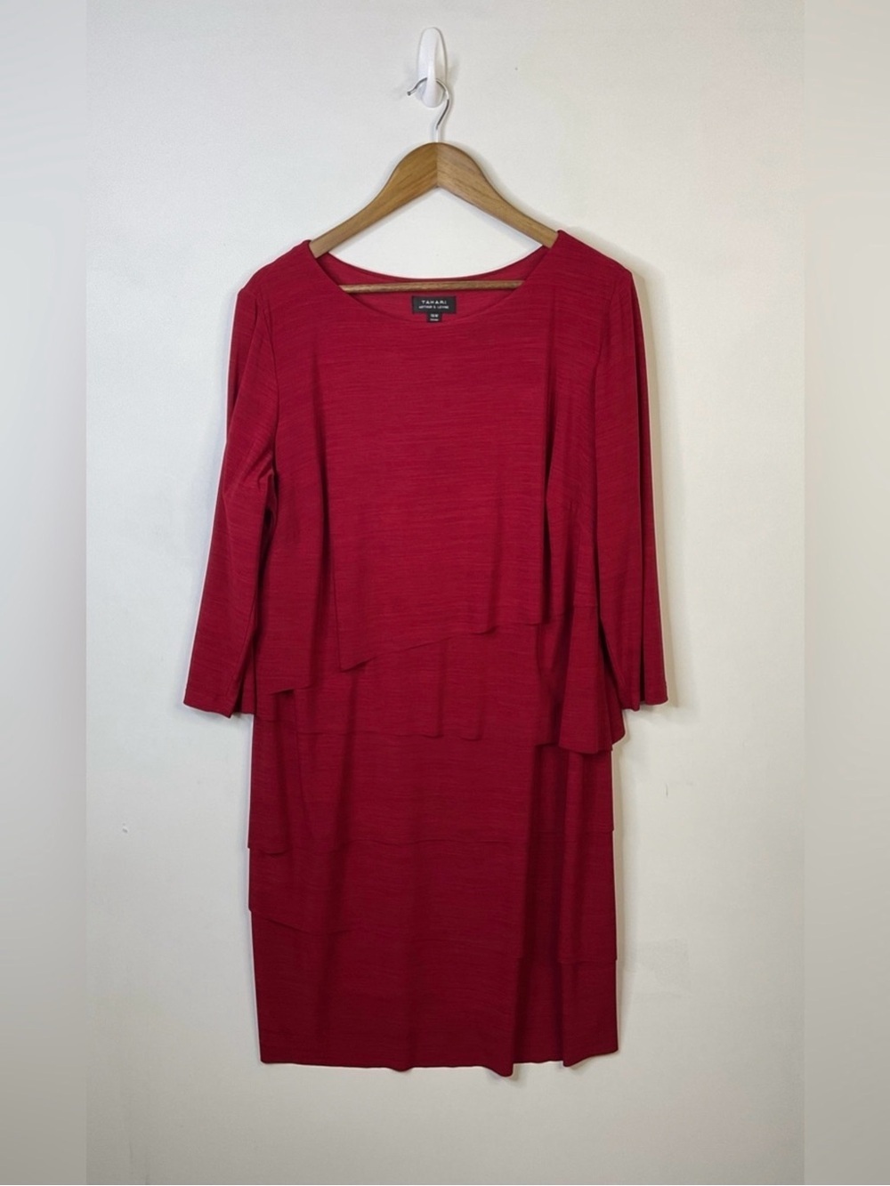 Tahari ASL Winnie Red Layered Tiered Dress Size 16W